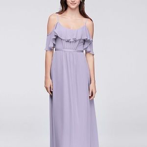 DAVID'S BRIDAL Cold-Shoulder Crinkle Chiffon Dress